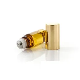 Frasco de perfume de fragrância 3ml 5ml 10ml mini rolo em vidro âmbar marrom óleo essencial de aço bola de rolo de metal zz