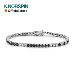 Charm Bracelets KNOBSPIN Black White All Tennis for Women Man Original s925 Sterling Silver Plated 18k Gold Bracelet 231005