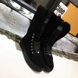 Luxury Designer Boots Women Martin Boot Print Leather Knee High Boots Winter Suede Real Fur Slides Brand Fashion Luxury Casual Shoes With Box NO484