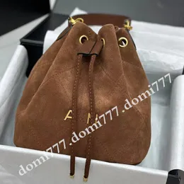 With Metal Letter Logo Fashion Frosted Suede Leather Women's Handbag Messenger Bucket Bags Shoulder Bag