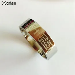 Silver english bible ring 8mm 316 Titanium Steel white gold color cross Letter prayer bible wedding band ring men women323h