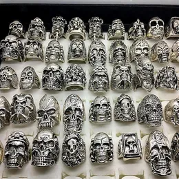 Herrmode 50st. Massor Top Mix Style Big Size Skull Carved Biker Silver Plated Rings Smycken Skeleton Ring334s