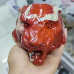 Estatuetas decorativas natural vermelho jasper ágata cristal leão cabeça animal esculpida à mão reiki cura decoração para casa estátua exibição presente