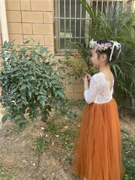 Mädchen Kleider 2023 Kinder Mädchen Lange Hochzeit Kleid Gerade Tüll Strand Für Teenager Fee Prinzessin Vestido Kleidung