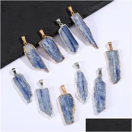 Charms Gold Plated Blue Crystal Pillar Pendant Irregar Stone Tag For Necklace Earrings Jewelry Making Accessory Drop Deliver Dhgarden Dhhfq