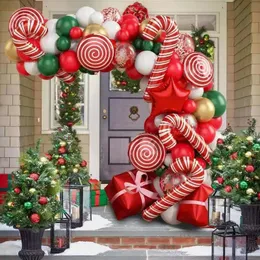 Andra evenemangsfestleveranser Julröd gåva Cane Candy Bakgrund Layout Venue Atmosphere Decoration Balloon Wreath Set 231005