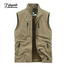 Men's Vests FOJAGANTO Men's Leisure Vest Solid Color Tooling Style Waistcoat Thin Fishing Hiking MultiPocket Casual Loose Vest for Men 231005