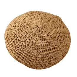 Berets Women's Berer Summen Solle Słomy Beret Hat szydełka słomka czapka słoneczna francuska malarz czapka ręcznie robiony prezent na plażę dla jej 231006