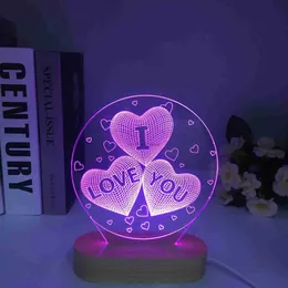 Lampade da tavolo 2023 I più nuovi 3D LED Kid Night Light Tavolo da pranzo Lampada da comodino Romantico Ti amo Lampada Decorazione della casa per bambini Regalo in legno YQ231006