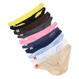 Slips Sexy pour hommes, sous-vêtements en soie doux et respirants, hanches transparentes, Jockstrap coloré, pochette pour pénis, culotte Sexy 1229P