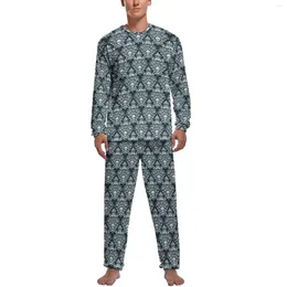 Mäns sömnkläder barocktryck pyjamas höst 2 stycken pirat damast floral söt pyjama set män långärmad natt grafisk nattkläder