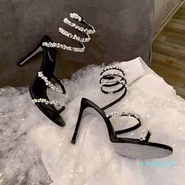 Cleo Crystals Decorative Stiletto Stiletals 95mm Pearl Rhinestone تزيين اللباس أحذية أسود الأحمر المسائيات النسائية العالية 2022
