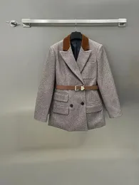 P0028 Women's Jackets designer Blazer Contrast Polo Collar Waist Drop Shoulder Suit Coat Autumn-winter vintage corduroy gun lapel wool mid-length suit