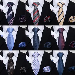 Bow Ties 남성용 단단한 줄무늬 폴리 에스테르 8cm 타이 세트 손수건 Cufflink Necktie Cravate Man Business Gift 231005