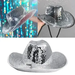 Szerokie grzbiet czapki wiadra czapki retro piłka kowboj czapka glitter lustro szklany dyskoteka kulowa klasyczna glitter piłka disco fashion ball hat for cowboy cowgirl 231006