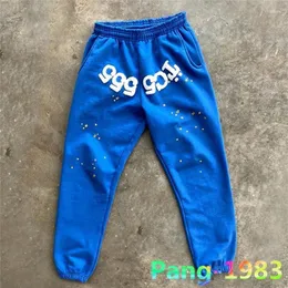سروال الرجال الرجال أبيض 3D Foam Logo sp5der sweatpants الرجال نساء Cobweb Star Graphic 5555555 Blue Hip Hop Young Thug Trowr220C