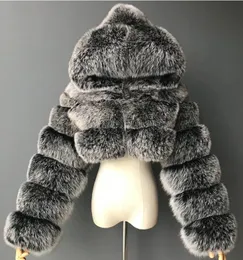 Женские меховые осенние меховые укороченные пальто из искусственного меха, женские пушистые верхние пальто с капюшоном, прямая короткая зимняя меховая куртка, модная уличная одежда 231006
