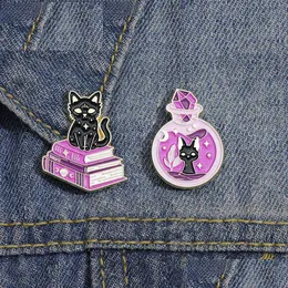 Pins Brooches Black Cat Enamel Pin Witch Hat Punk Goth Crystal Medicine Friends Wholesale Bottle Book Jewelry Accessories Lapel Gif