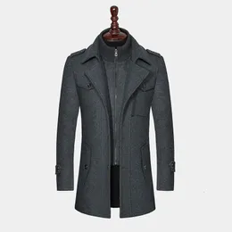 Men's Wool Blends Men Winter Wool Coat Men's Casual Brand Solid Color Wool Blends Woolen Pea Coat Male Trench Coat Overcoat 231006