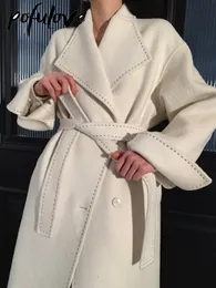 Kvinnors ull blandar kashmirbeläggning Kvinnor Lossa öppen tråd dubbelsidig damer stil koreansk lång enkel överrock höst och vinter 231006