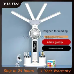 Masa lambaları 4 baş masaüstü çalışma lambası LED fan şarj edilebilir masa lambası göz koruma öğrenme öğrenci yurt takımı yatak odası akıllı lamba yq231006