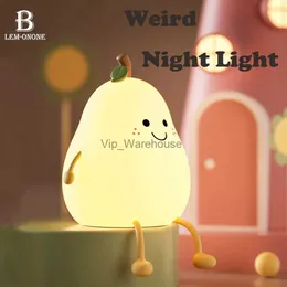 Lâmpadas de mesa LED Cartoon Pear Night Light USB recarregável escurecimento toque silicone candeeiro de mesa quarto decoração de cabeceira casal presentes de férias YQ231006