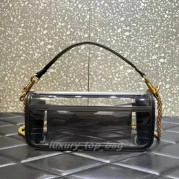 Modepåsar Stylish Loco Shoulder Bag Clear Polymer Material Guldton Hårdvara Slide-kedja Rem Cross Body Bag Top Leather Treeded Handbag