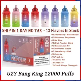 Original UZY Bang King 12000 Puff Disposable E Cigarettes 0.8ohm Mesh Coil 23ml Pod Battery Rechargeable Electronic Cigs Puff 12K 0% 2% 3% 5%