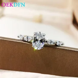 Pierścienie klastra OEKDFN luksus 925 srebrny pierścień owalny stworzył Missanite Crełaże Zaangażowanie ślubne dla kobiet rocznicowy żyd292J