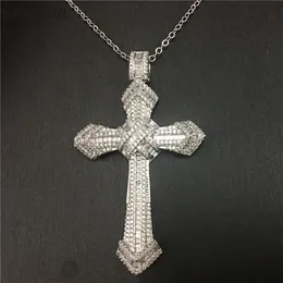 Vecalon Fashion Hiphop Big Cross Pendant 925 Sterling Silver Diamond Party Pendants with Necklace for Women Men Jewelry24h