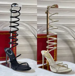Дизайнерские сандалии на шпильке со змеиными стразами и стразами Rene Caovilla Cleo, роскошные вечерние туфли 95 мм, женские туфли на высоком каблуке с запахом щиколотки, модная вечеринка, движение, текущие 99е