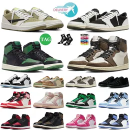 Travis Scot. 1S Buty do koszykówki Jumpman 1 Low Medium Golf Olive Jorden1s High Og Reverse Dark Mocha Patent Patent Men Men J1S Cactus Jack Treners Sports Sneakers 47