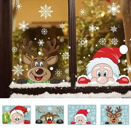 Wall Stickers Christmas Window Stickers Christmas Window Clings Decal Snowflake Elk Santa Claus Wall Stickers for Year Christmas Decortion 231005