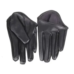 Five Fingers Gloves Fashion Lady Woman Tight Half Palm Gloves Imitation Leather Five Finger Black 231006