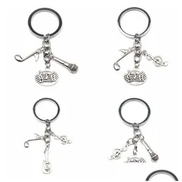 Key Rings Key Rings Ancient Sier Music Teacher Ring Microphone Notes Handmade Guitar Designer Pianist Keychain Gift Jewelry Do Your Fa Dhyse