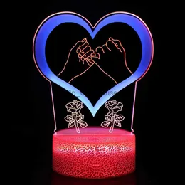 Настольные лампы Красочный 3D светодиодный ночник в форме сердца с сенсорным переключателем, настольная лампа для жены и любовника, подарок YQ231006