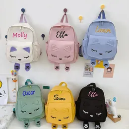 School Bags Custom Embroidery Cute Cat Backpack Children Travel Shoulder Personalized Name Birthday Gifts Schoolbag Girls Boys 231005