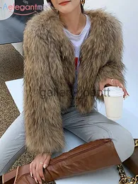 الفراء النسائي Faux Fur Aelegantmis 2023 Winter Faux Raccoon Fur Coat for Women Thicken Dark Shaggy Fur Jackets الأزياء الفاخرة المزروعة بالملابس الخارجية J231006