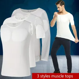 Muscle Undershirt Men Body Building Strong Chest Tops Padded Shaper Soft Enhancers Underwear Sexy White Prayger xl277l