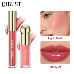 QIBEST Neue Matte Liquid Blush Velvet Lipgloss Sets Gesichtsrouge Pigment Anhaltende Wangentönung Rouge Blush Flüssiges Lippenstift-Make-up