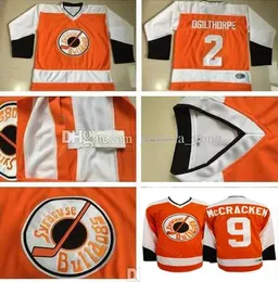 Homens Slap Shot Filme Hóquei Jersey 2 Ogie Ogilthorpe Syracuse Bulldoges 9 Tim Dr Hook McCracken Laranja Branco Alternativo Costurado Bom