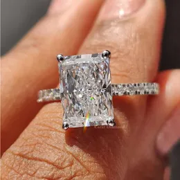 Laboratuar Grown Diamond Pave Set Ring Radiant Cut Lab, Kadınlar İçin Elmas Yüzük Oluşturuldu Özel Yıldönümü Hediyesi