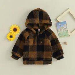 Cappotto Suefunskry Bambini Plaid Felpe con cappuccio Inverno caldo manica lunga Mezza zip Felpa con cappuccio in pile Autunno Top Capispalla 231008