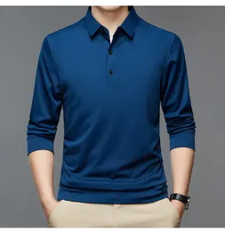 Mens Polos Streetwear Fashion Men Solid Polo Shirts Spring Autumn Tshirt Korean Long Sleeve Lapel Thin Male Clothes Business Tops 231006