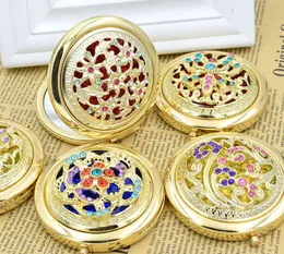 Chic Retro Vintage Gold Metal Pocket Mirror Compact Cosmetic Retro Mirrors Crystal Studded Portable Makeup Beauty Tools ZZ