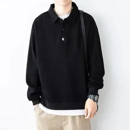 MENS POLOS KLÄDER BAGGY Black Top Polo T Shirt For Man Unicolor Sweatshirts Plain 90s Vintage Harajuku Fashion Long Sleeve Full It 231006