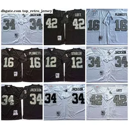 Fotbollströjor NCAA 75: e Mitchell Ness Vintage Football 34 Bo Jackson Jerseys 12 Ken Stabler 16 Jim Plunkett 42 Ronnie Lott Jersey College Black Silver White Stitch