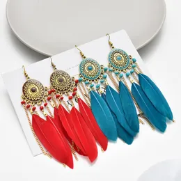 Ethnic Artificial Feather Tassel Earrings For Women Long Fringe Drop Dangling Earrings Female Girls Party Jewelry