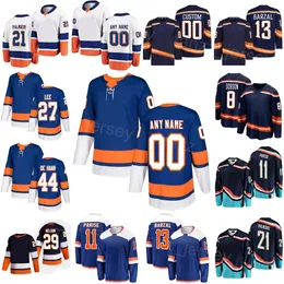 스티치 하키 8 Noah Dobson Jersey 44 Jean-Gabriel Pageau 11 Zach Parise 21 Kyle Palmieri 29 Brock Nelson 13 Mathew Barzal 27 Anders Lee Navy White Man Women Youth