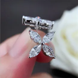 Lüks Charm 925 Gümüş Küpe Elmas marka tasarımcısı mücevher fleur Four Leaf Clover Zirkon Saplama Küpe Gelinler İçin Düğün Takı Aşk Orijinal Parti Hediyesi TF